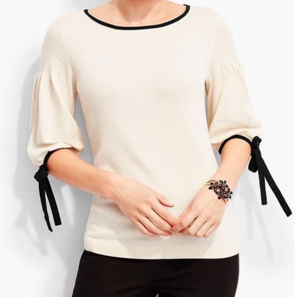 Ivory Romantic Tie Juliet - Sleeve Sweater